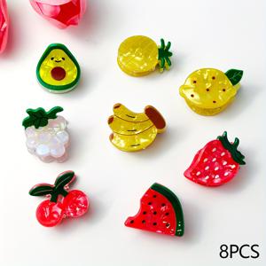 TEMU 여성용 여름 헤어클립 8개, 개인화된 과일 디자인으로 체리, 딸기, 수박, 파인애플, 바나나, , 포도, 레몬 등이 포함되어 있습니다. 일상적인 착용과 선물로 적합합니다.