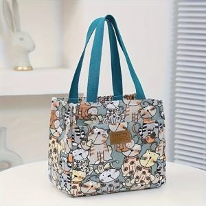 TEMU 1개 레트로 플로럴 나일론 핸드백 - 앞면 지퍼 포켓 & 반밀폐 디자인, 우아한 워크백 & 스타일리시 쇼핑 토트백, 혼합 컬러, 손세탁 가능, 귀여운 파우치, 스타일리시 스토리지 백, 장보기 가방, 가벼운 캐리올, 패션 액세서리|소품샵