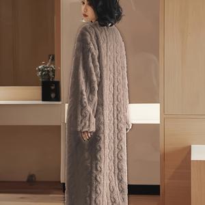 TEMU 1pc 편안한 코랄 플리스 파자마 롱 슬리브 - 포켓, 크루 넥, 단색, 성인용으로 완벽한 캐주얼 폴리에스터 나이트가운 - 가을 및 겨울용 라운지웨어, 편안한 핏 수면복 | 편안한 플리스 소재