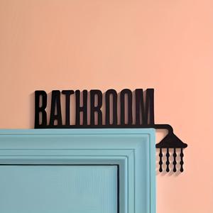 TEMU 1개 클래식 블랙 인조 나무 욕실 문 간판 (후크 포함) - 벽걸이형 장식 명판 (가정, 사무실 또는 휴일용), 내구성 좋은 2D 평면 디자인, 전기 불필요, 간편한 설치, 욕실 장식, 사무실 장식