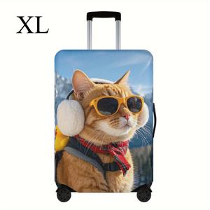 TEMU 접이식 여행용 고양이 수하물 커버 - 두꺼운 탄성 여행용 가방 보호자, 패션 안경 및 겨울 장비 디자인, 22-30인치 케이스에 맞춰진다, 내구성 있는 폴리에스터 소재, 기계 세척 가능, 애완 동물을 사랑하는 사람과 독특한 여행 액세서리에게 완벽한 여행용 가방, 여행용 가방 액세서리, 재미있는 디자인, 안전한 핏 커버