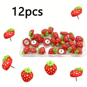 TEMU 12개 귀여운 딸기 푸시핀 - 광택 있는 빨간색 & 초록색 레진 장식 핀, 흰색 도트 포토월, 코크보드, 사무실 및 홈 데코, 딸기 장식, 사진 홀더 액센트, 튼튼한 디자인