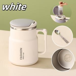 TEMU 1개 304 스테인리스 스틸 브루잉 머그컵, 차 보관함 포함 - 대용량 510ml, 접이식 숟가락, 누수 방지 뚜껑, 휴대용 및 세련된 커피, 차, 아침 식사용 - 야외 사용에 완벽한 커피 여행 머그컵 | 현대적인 머그 디자인 | 내구성 있는 머그