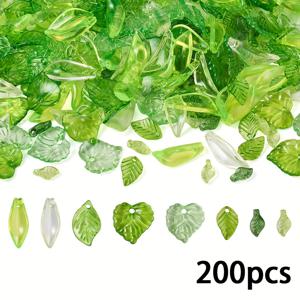 TEMU 200개 혼합 그린 투명 잎 아크릴 펜던트 소형 그린 잎 대량 장식 비즈 DIY 공예용 빈티지 스타일 귀걸이 머리핀 헤어 액세서리 팔찌 소재, 핸드메이드 액세서리,헤어 장식품,자연에서 영감을 받은 공예품,내구성 있는 공예 재료,혼합 비즈 컬렉션,DIY 취미 애호가,공예 애호가