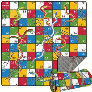 TEMU 1개 뱀과 사다리 파티 게임 - 컬러풀한 숫자와 사다리 디자인의 휴대용 접이식 보드 게임, 야외 캠핑/바베큐/등산/해변용 재사용 가능, 세탁 가능한 폴리에스터 소재, 모든 계절에 적합한 캠핑 매트, 바베큐 액세서리, 튼튼한 플레이 매트