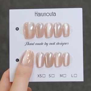 TEMU 10pcs 고양이 자석 수제 프레스 온 네일 짧은 코피 크롬 네일 쉬운 적용 및 제거 재사용 가능한 네일 팁 여성과 네일 매니큐어 도구 네일 아트 홈 사용