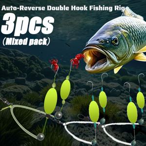 TEMU 3개입 혼합팩, 유럽 스타일 안티싱크 더블 릭 세트, 6-13 사이즈, 가중 비드 포함(침수율 조정 불필요), 형광 노란색 플로터 부버, 잉어·대자미 낚시에 이상적