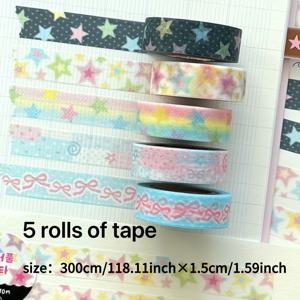 TEMU 5개 귀여운 소녀 펜타그램 & 종이 테이프 한국 스타일 스티커, 별 모양 기본 핸드북 콜라주 재료 롤