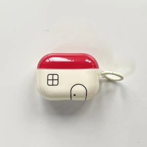 TEMU 심플 큐트 레드 리틀 하우스 블랙 라인 창문 문 패턴 보호 이어폰 케이스 커버 에어팟 1 2 3 4 프로 프로2 프로3용