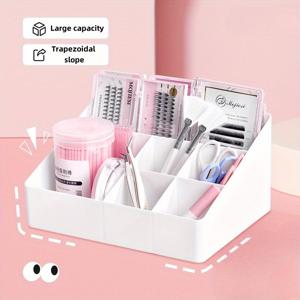 TEMU 프로페셔널 속눈썹 연장 정리함 - 대용량 메이크업 케이스, 트위지오이드 슬로프 포함, 속눈썹 도구 및 접착제, 패드, 티슈 다중 수납공간, 투명 뚜껑, 저자극성 무취 소재, 휴대용 살롱 & 홈 미용 정리함, 컴팩트 디자인, 견고한 구조, 여행 친화적