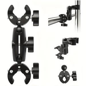 TEMU 360° 매직 암 & 더블 볼 어댑터가 있는 야외용 슈퍼 듀얼 클립 우산 홀더 - 헤비듀티 올인원 방풍 디자인, 조절 가능한 높이 (최대 회전) - 우산, 지팡이, 테이블, , 발코니용 - 우산, 지팡이, 삼각대와 호환 - 바람이 부는 조건에서도 안정적인 견고함 - 야외 사용에 이상적 - 검정색 - 이중 부착점