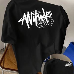 TEMU 남성용 그래픽 티셔츠 - 백 레터링 화이트 티, 부드럽고 통기성 좋은 폴리에스터 소재 여름 일상복, 파티 및 외출용 가벼운 캐주얼 스트리트웨어 탑, 아웃도어 스타일 의류