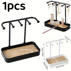 TEMU 1pc 다용도 보석 정리함 스탠드 트레이 - 우아한 목걸이 & 귀걸이 홀더 나무 베이스 & 플라스틱 랙 | 반지, 열쇠, 팔찌 & 시계에 적합 | 화장대 & 의자 디스플레이, 보석 정리함 보관에 완벽