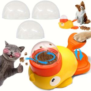 TEMU 인터랙티브 오리 펫 피더 장난감 - 푸시-투-이트 버튼 자동 간식 디스펜서, 배터리 불필요, 회전 베이스, 투명 돔 뚜껑 - 고양이 & 강아지용 슬로우 피더, 정신 자극 및 식사 재미, 쉬운 세척 노란색 부리, 튼튼한 구조, 안전 소재, 반려견을 위한 놀이 디자인