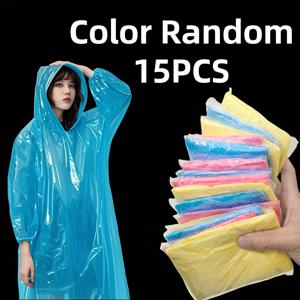 TEMU 15/30pcs 성인용 일회용 투명 우산 - 가벼운 접이식 비상 우산, 빨강/파랑/노랑, 하이킹, 낚시, 사이클링 및 야외 활동용 통기성 플라스틱 재질, 색다른 선택, 휴대용 보관 가방