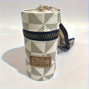 TEMU 여성용 메이크업 정리함 & 키체인 - 립스틱 수납이 가능한 듀얼 퍼포즈 여행 지갑 케이스, 일상 여행용 실린더형 파우치, 그녀를 위한 우아한 생일/기념일 선물 (블랙 액센트 디자인) - 컴팩트하고 넉넉한 내부 공간, 스타일리시 지퍼 케이스, 텍스처 마감, 골드톤 지퍼