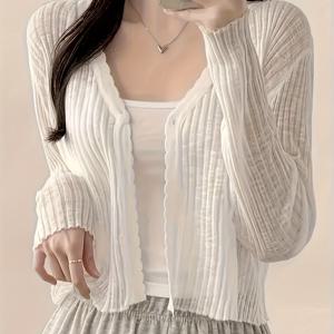 TEMU 2025년 여성용 경량 아이스 슬리키 섬유 원단 긴 소매 카디건 - V넥, 버튼업, 짧은 길이, 드레스 및 탑을 위한 세련된 여름 아우터웨어, 의류 | V넥 카디건 | 세련된 외관, 여성용 카디건