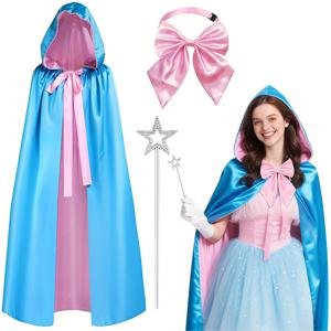 TEMU 여성용 요정 코스튬 케이프 & 별 지팡이 - 로얄 블루 & 핑크 매직 의상, 할로윈 코스프레, 테마 이벤트용 우아한 파티 드레스, 케이프 및 지팡이 액세서리 포함, 환상적인 디자인, 편안한 착용감, 코스프레 애호가용, 손세탁 전용