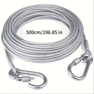 TEMU 내구성 강한 스테인리스 스틸 와이어 로프 빨래줄 - 두껍고 튼튼, 후크 포함 - 실내/야외 세탁용, 캠핑, 욕실, 기숙사에 적합 - 부식 방지, 길이 조절 가능 - 가정, RV, 선박 사용에 이상적, 휴대용 빨래줄