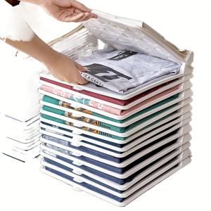 TEMU 사계절용 15개 세트 플라스틱 접이식 옷 보관대 스택 가능 공간 절약 셔츠 및 바지 분류 보관대 뚜껑 포함, 집 주방 바구니 상자용, 깔끔하게 외출 및 보관 가능, 홈 정리, 세탁 분류 및 보관 상자 및 컨테이너, 침대 밑 수납