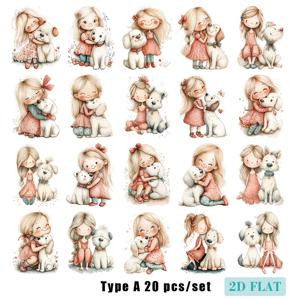 TEMU 20개/세트 레트로 아름다운 드레스 소녀와 애완견 수제 스티커 장식 레트로 아름다운 드레스 소녀와 애완견 스티커 장식 DIY 노트북 앨범 일기지 마가진 스티커 장식 2D 플랫