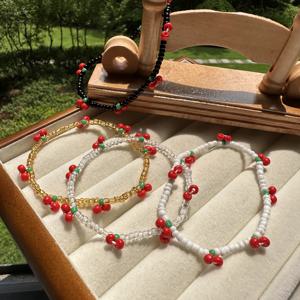 TEMU 여성용 일상 및 휴가 착용에 적합한 4개 세트 컬러풀 직조 체리 팔찌