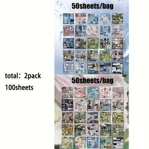 TEMU 2권/100장 - 빈티지 스타일 스티커북, 반짝이는 DIY 스크랩북용 종이, 핸드메이드 액세서리, 휴대폰 케이스 및 물병 장식용 노트북 스티커, 저널 아트, 백투스쿨 스크랩북 스티커