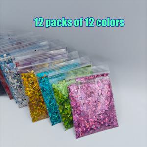 TEMU 12개 홀로그래픽 청키 파우더 레진 혼합 글리터 시퀸, 레이저 골드와 실버 육각형 피그먼트 특징, DIY 주얼리 아트 공예, 장식 필링, 크리스마스 및 데이 몰드용 재료