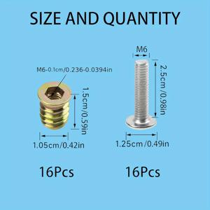 TEMU 16개 세트 가구 나사 너트 세트 304 스테인리스 스틸 나사 나사 나사 육각 소켓 드라이브 방실 및 방지 가구/캐비닛/DIY 설치 액세서리