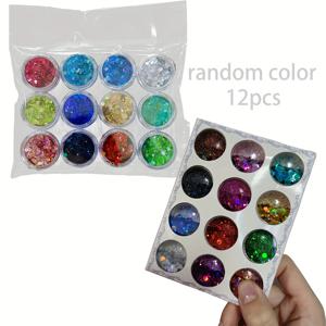 TEMU 12색 홀로그래픽 네일 글리터 - 거친 육각형 레이저 플레이크, 네일 아트, 발과 손 장식에 적합한 글리터 효과, 매니큐어 외관 강화, 네일 아트 글리터