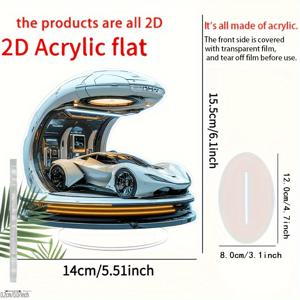TEMU 2D 플랫 아크릴 차량 디스플레이 스탠드 포함 - 울트라 모던 우주 캡슐 디자인, 슬릭 화이트 & 블랙 스포츠 카 모델, 홈, 침실, 사무실 장식에 완벽 - 새해, 발렌타인데이, 생일 선물로 이상적, 차량 장식용