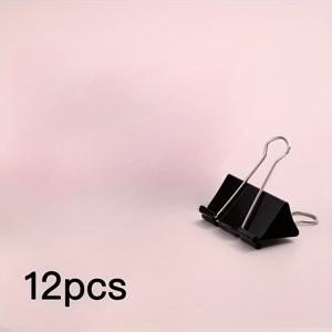 TEMU 12개입 고강도 메탈 바인더 클립 - 2인치 표준 사이즈, 블랙, 가정 사무실 정리용 휴대용 디자인, 다용도, 내구성 및 스타일리시한 문서, 및 프로젝트, 사무용품, 문서 정리
