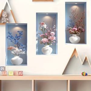 TEMU 3개 세트 우아한 플로럴 & 화병 벽 장식 세트 모던 PVC 데칼 텍스처드 화병과 꽃 자가 접착 노르딕 스타일 거실, 침실, 서재, 계단용 홈 장식