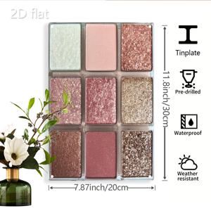 TEMU 2D 플랫, 1개 9색 메탈릭 & 글리터 아이섀도우 팔레트 - 헤비듀티 틴 구조, 쉬운 걸기용 사전 천공 구멍, 대형 7.87x11.8인치(20x30cm) - 실내/외부 벽 장식용, 글리터 에그 포스터, 메탈 사인 레트로, 방 장식