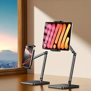 TEMU 조절 가능한 멀티앵글 메탈 폰 & 태블릿 스탠드 - 헤비듀티 베이스, 데스크, 침대 또는 벽 장착용 인체공학적 디자인, 스마트폰 및 태블릿 호환, 다용도 연결성, 현대적인 액세서리, 견고한 구조