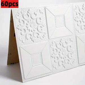 TEMU 60/100개 LDQ 접착식 벽지 타일 - 우아한 플로럴 & 스퀘어 패턴, 텍스처 표면, 간편한 접착 및 제거, 손상 없는 제거, 거실, 주방, 욕실, 사무실용 무봉합 커버리지 - 탈부착 가능한 모던 디자인