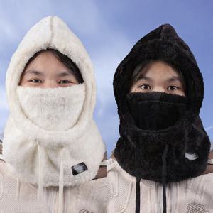 TEMU 2개입 야외 플러시 마스크 캡 - 탄성 드로스트링, 따뜻한 라이딩 스키 야외 스포츠 사용, 단색 소프트 플리스 두꺼운 따뜻한 일체형 방풍 마스크 스카프, 플러시 모자, 겨울 스포츠 장비, 스키 액세서리, 소프트 플리스 소재
