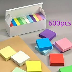 TEMU 600장 컬러 스퀘어 스티키 노트 - 다양한 색상의 자체 접착 메모 패드(핑크, 블루, 그린, 옐로우, 화이트), 사무실, 학교, 가정용으로 이상적, 사무용품 | 생동감 있는 노트 디자인 | 자체 접착 노트, 학교용 스티키 노트, 스티키 노트, 포스트잇 노트, 포스트잇 노트 미니, 컬러 리프, 스티키 큐브, 학교 용품, 문구류, 문구용품