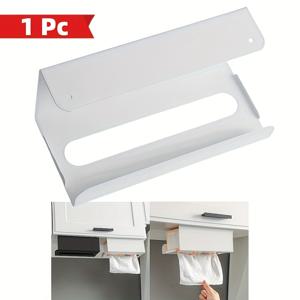 TEMU 1개 금속 주방 티슈 홀더 - 드릴 필요 없는 접착/나사 장착 캐비닛 & 서랍 정리함, 공간 절약형 화이트 냅킨 디스펜서, 선반 아래 임베디드 설치 (내구성 강한 금속 구조, 쉬운 설치), 미니멀 디자인, 현대적 스토리지, 튼튼한 제작, 광택 마감, 홈 오거나이저, 소공간 생활용