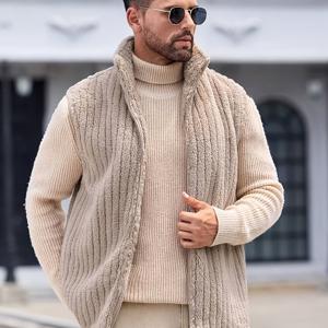 TEMU 남성용 니트 캐주얼 리버서블 칼라 따뜻한 조끼, 가을과 겨울에 적합한, 추운 날씨에도 착용하기 좋은, 레이어링을 위한 스타일, 줄무늬 패턴, 기계세탁이 가능한 남성 베스트, 도시형 웨어