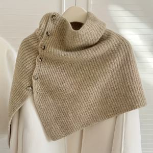 TEMU 여성용 우아한 울 겨울 숄 - 멀티펑셔널 스카프 & 칼라, 조절형 버튼으로 완벽한, 부드럽고 따뜻한 코트 스타일의 외투, 베이지/브라운/블랙/화이트, 캐주얼과 포멀룩에 모두 어울리는 다재다능함, 손세탁 가능, 탈착식 후디와 케이프 디자인으로 windproof 보호기능까지 제공하는 스타일리시한 쇼불, 멋진 겨울 액세서리