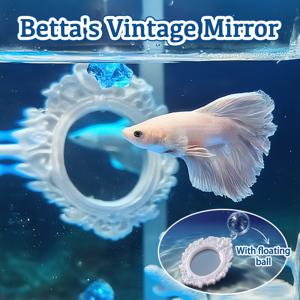 TEMU 1개 베타피쉬용 레트로 미러와 플로트, 어항 수족관 장식품 펜던트 , 창의적인 아쿠아리움 디자인, betta fish와 bit fish를 포함한 소형수생동물에 적합한 atssory, 원웨이 미러, 고품질 사료통, 내구성 있는 사료통 액세서리