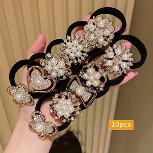 TEMU 10개 세트, 라인스톤 이미테이션 주얼리 헤어밴드 - 사랑스러운 탄성소재의 시크한 여성용 머리끈 수집품, 심플하고 우아한 디자인, 내구성 있는 패브릭 멀티팩 장식형 헤어밴드