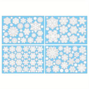 TEMU 4장/137개 재사용 가능한 정전기 창문 스티커 - 겨울 눈송이 & 별 유리 데칼, PVC 정전기 자가 접착 흰색/검정색, 문, 거울, 유리 패널용 - 무광 프라이버시 필름, 크리스마스 & 사계절 장식, 크리스마스 데코