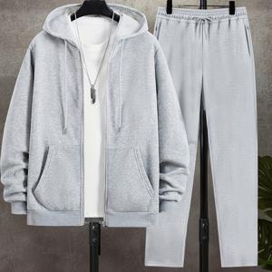 TEMU 봄 가을 스타일 남성용 지퍼 슬림핏 오픈카디건 후드티와 조임끈 트레이닝복 세트