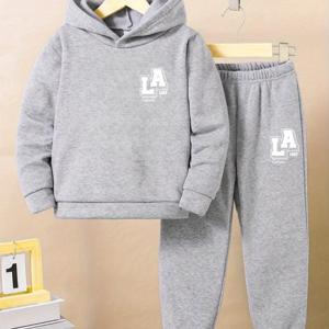TEMU 2개 세트 남아용 후드 스웨트셔츠 & 조거 팬츠 - 로고 & 캘리포니아 프린트 후디와 매칭 팬츠, 네이비 블루 겨울 따뜻한 아웃핏, 세탁기 사용 가능 2피스 의류, 캐주얼 복장 (-테마 '트랙수트'), 야외 활동에 완벽