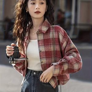 TEMU 여성 빈티지 레드 체크 셔츠 재킷 - 루즈핏 긴소매 버튼업, 가슴 포켓, 캐주얼 시크 스타일, 사계절용, 다용도 레이어링, 캐주얼 웨어 재킷 | 빈티지 스타일 재킷 | 논스트레치 원단