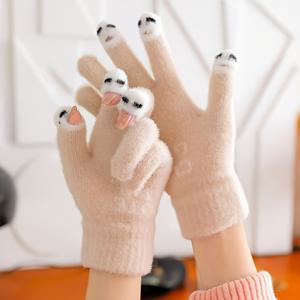 TEMU 4계절 장갑, 여성용 귀여운 만화 터치스크린 겨울 장갑, 따뜻한 기모 안감으로 야외 활동 및 일상 사용에 적합 - 탄성 있는 풀 핑거 디자인, 추운 날씨 장비