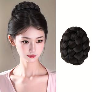 TEMU 중국 스타일 가발 - 치파오와 말 얼굴 스커트 디자인, 우아한 하이 번과 로우 브레이드 헤어스타일, 꽃봉오리 모양 가발 액세서리, 역사 재현,무대 공연용 가발,클래식 중국 디자인,빈티지 헤어스타일,가벼운 헤어피스,합성 가발,코스튬 헤어피스,헤어 액세서리,패션 컬렉터,역사 애호가