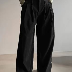 TEMU 여성용 코듀로이 팬츠 - 레트로 레그 풀 길이 바지, 지퍼 클로저, 솔리드 컬러 (블랙/브라운/탄/네이비), 포켓 - 세탁기 사용 가능, 겨울 가을 캐주얼 우아한 바지 - 코듀로이 다리 보온, 논스트레치|냉장고바지|빈티지|바지